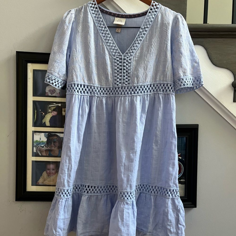 Knox Rose Light Blue Crochet Baby Doll Boho Dress sz S EUC